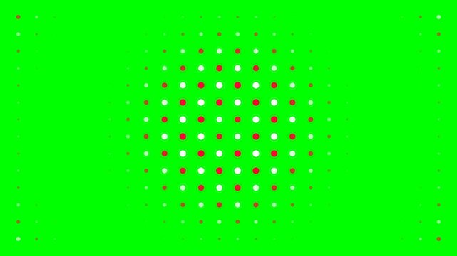Abstract red and white polka dot border pattern on a vibrant green background