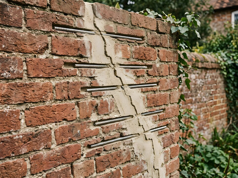 brick wall crack repair|masonry stitching reinforcement|helical bar structural stabilization|fixing cracked garden wall
