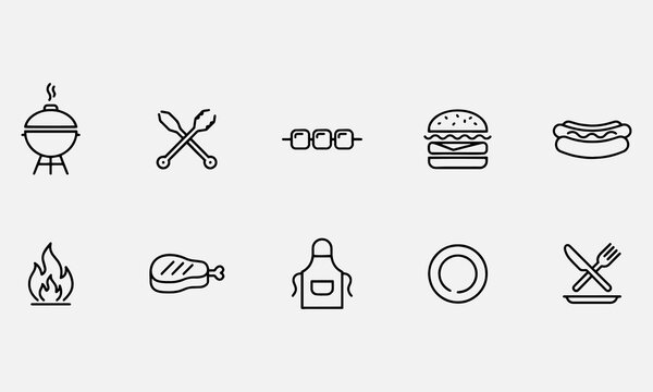 Grilling BBQ line editable icon set