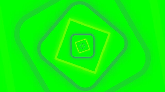 Abstract infinite tunnel of rounded squares on a vibrant green background