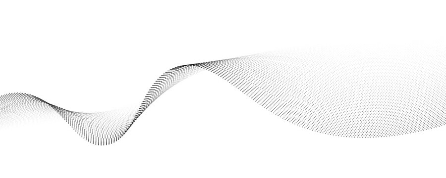 Dotted wave line pattern. Black halftone undulate net background. Abstract stipple particle flow wallpaper. Curved dashed gradient element for poser, banner, presentation, booklet, flyer. Vector