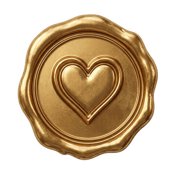 Golden Heart Wax Seal Stamp Isolated on White Background,romantic, valentine, 