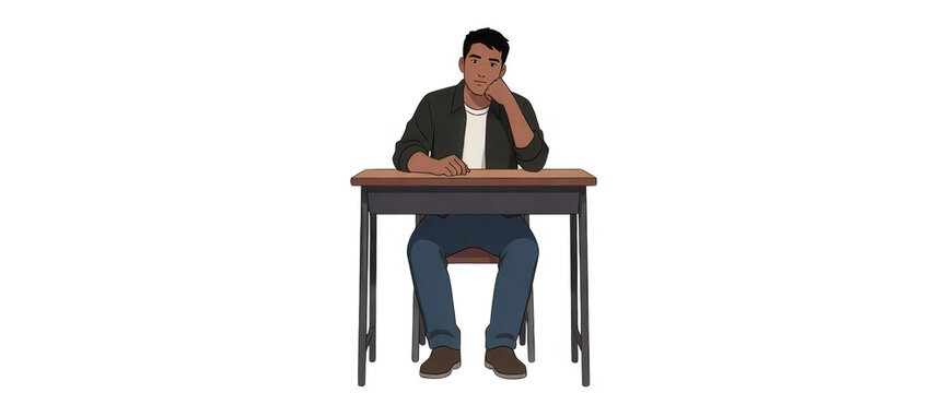 Man Sitting at Desk Transparent Background