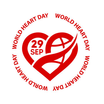 World Heart Day emblem with red heart icon. Medical awareness symbol for September 29th.