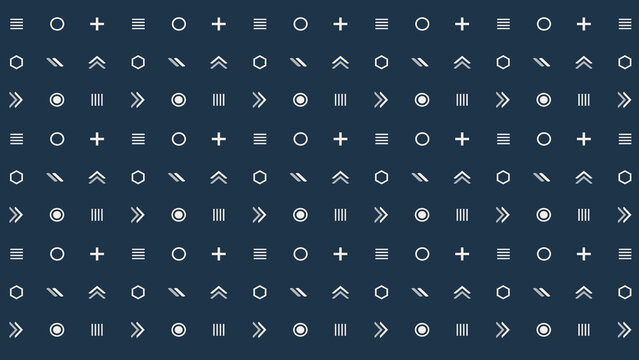 Seamless geometric line icon pattern on dark navy background