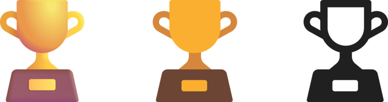 Trophy award icon set. Golden gradient champion cup. Victory, achievement, competition, tournament success, winner recognition. Sports, gaming rewards, business certificates, award ceremony, event UI