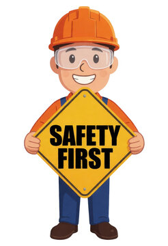 Safety First Worker Holding Sign Transparent Background