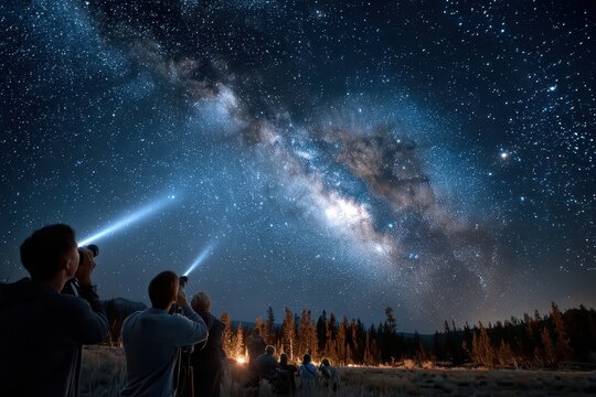 Stargazers Observe the Milky Way at Night