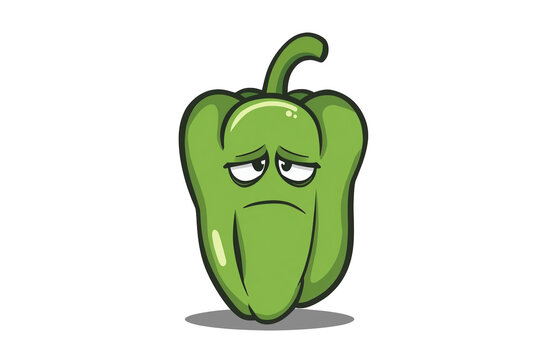 Unhappy green bell pepper character isolated on transparent background