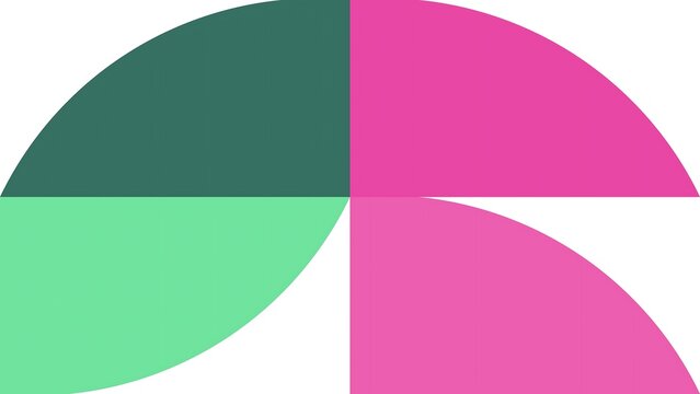 Abstract composition of rounded geometric shapes in pink and shades of green with abstract geometric semicircle minimalist composition background colorful creative decorative backdrop