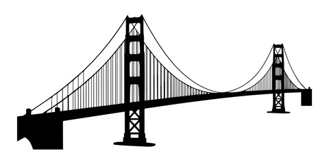 a striking black and white illustration depicting a suspension bridge silhouette, Tower bridge london silhouette illustration with city skyline in background over river thames water silhouette illustr © DREAM WISH