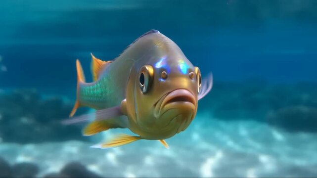 Vibrant rainbowfish swimming in clear blue underwater environment
