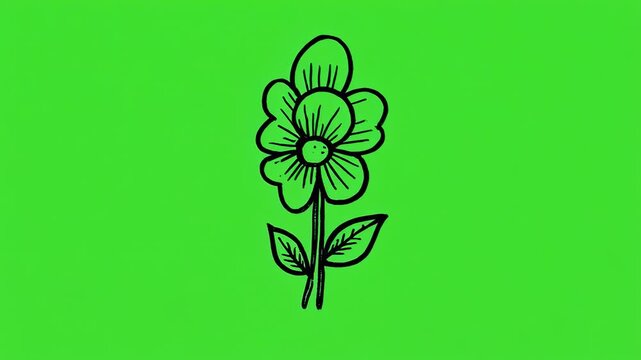 Simple cartoon flowers blooming in rhythmic sequence against a vibrant green and black background