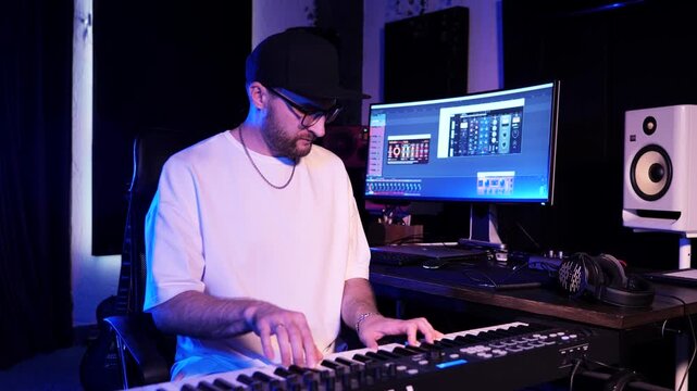 Professional Musician Creating Electronic Music In Studio