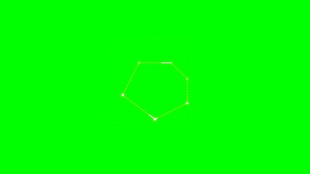 A geometric pentagon shape composed of glowing white lines on green screen