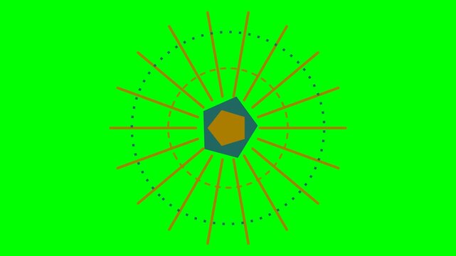 Abstract geometric radial sunburst design with a central blue pentagon shape
