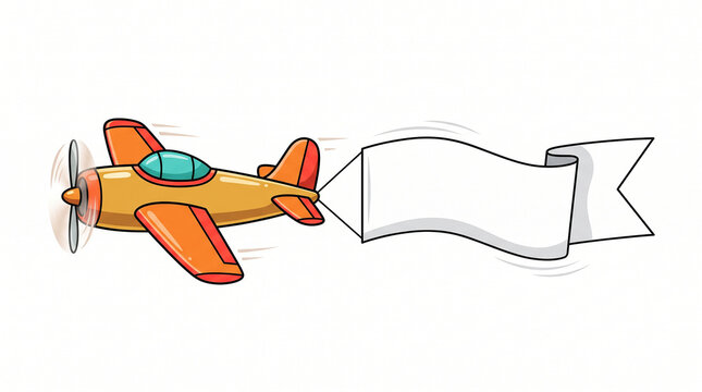   
Cartoon airplane towing blank banner orange plane blue cockpit propeller advertising announcement sky message creative illustration promotional design visualization  generative ai