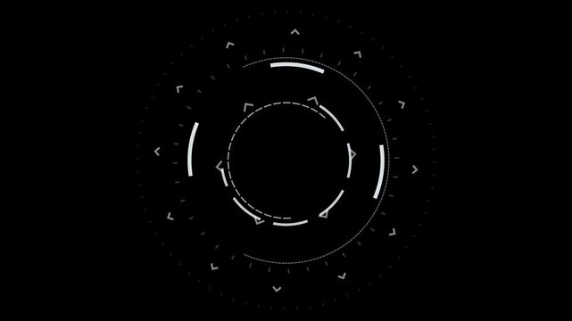 HUD circular target element features rotating segments and markers for advanced tracking systems.