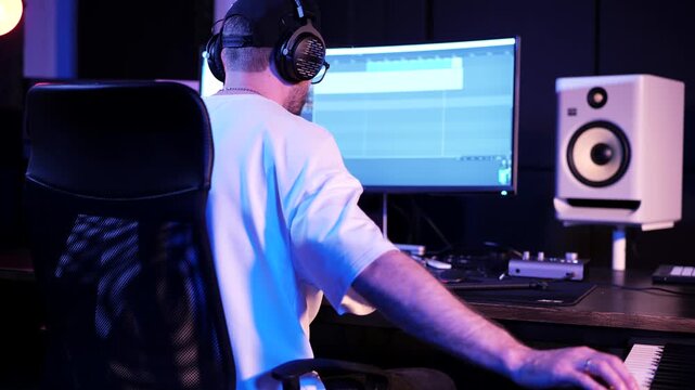 Professional Music Producer Managing Audio Project On Computer