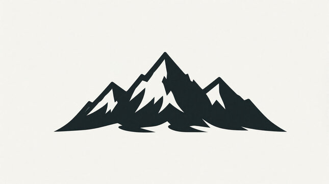Minimalist black mountain logo icon on white background. Flat illustration of rocky peaks, snow caps for modern branding. Simple geometric shape represents nature adventure tourism travel outdoor