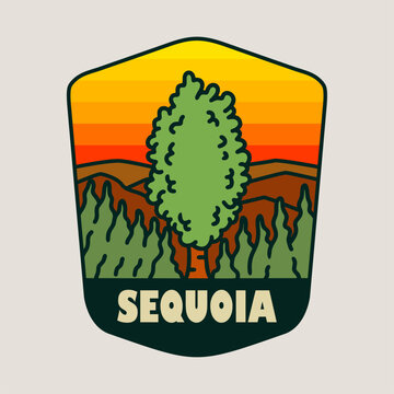 Sequoia National Park Vintage Badge Logo Retro Landscape Vector