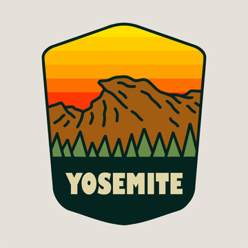 Yosemite National Park Vintage Badge Logo Retro Landscape Vector