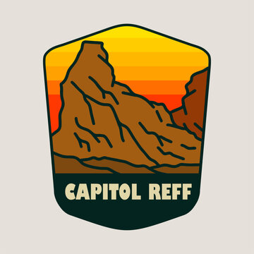 Capitol Reef National Park Vintage Badge Logo Retro Landscape Vector