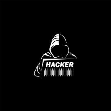 Creative Hacker logo template, icon design with shield and lock key graphic idea for website security, online secure logo vector template, etc
