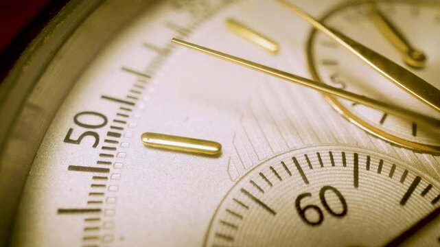 macro shot of classic wristwatch dial with ticking second hand