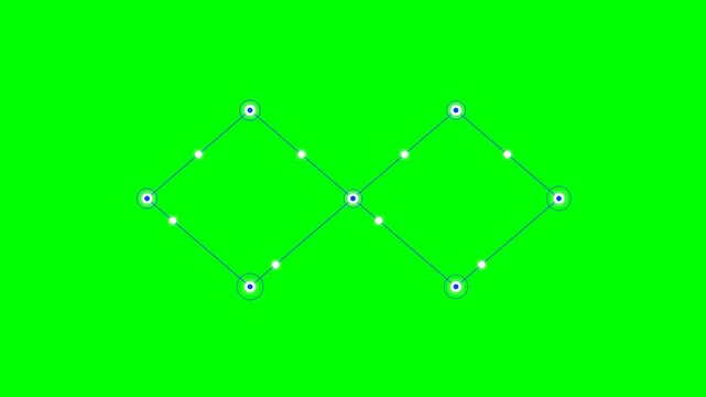 Double diamond geometric pattern with nodes on a bright green background