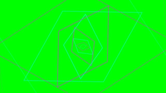 Abstract infinite tunnel of geometric diamond shapes on a green background
