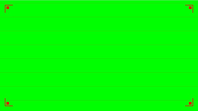 Bright green background with red corner accents and horizontal line detail