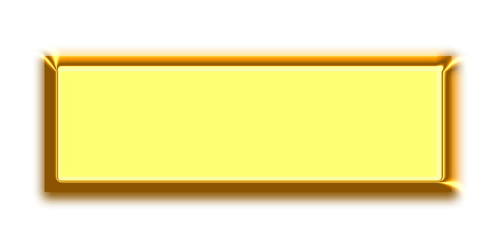 Rectangular gold frame border with smooth rounded corners and bright yellow center on white isolated on a transparent background