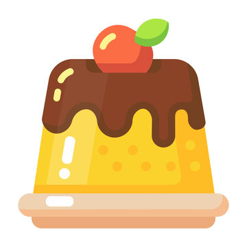 Colorful flat icon of a pudding cake with soft shading and rounded shapes, suitable for food menus, apps, and culinary projects.