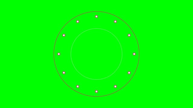 A digital clock face design with twelve small white square hour markers