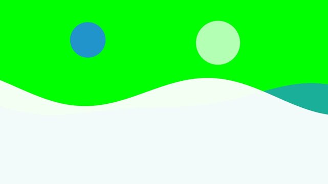 Abstract minimalist graphic featuring a green wave and two distinct circles