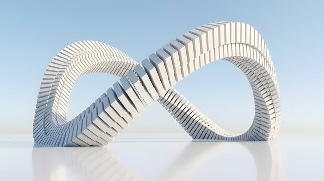 Infinity symbol made of white blocks. Abstract 3D loop representing endless possibilities.