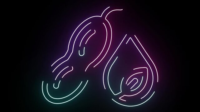 Neon glowing peanut and oil drop icon animation on dark background for food industry marketing and healthy cooking concept digital motion graphic