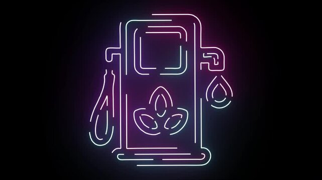 Vibrant Neon Biofuel Station Graphic Animation Glowing Gas Pump Icon Symbolizes Sustainable Energy Solutions and Eco Friendly Transportation Concept