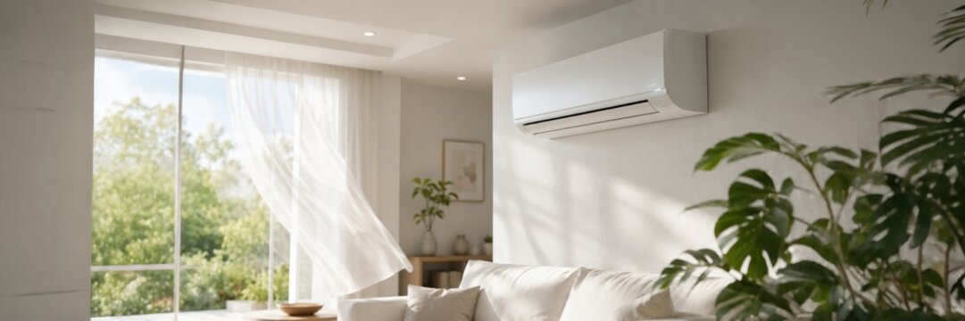 Wall mounted air conditioner in bright living room