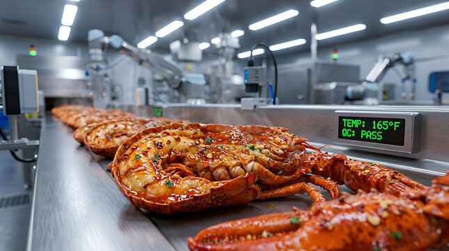 Fresh Marinated Chicken Fillets on Automated Food Processing Conveyor in Modern Meat Production Factory