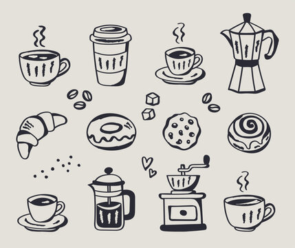 coffee doodle set vector illustration.
