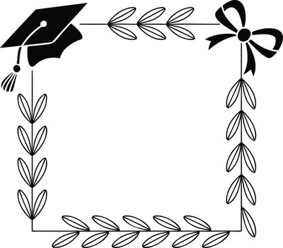 Graduation cap and floral frame border with graduation, academic