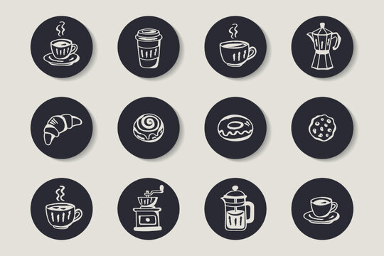 hand drawn cafe badge collection vector illustration.