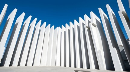Fototapeta premium Modern architectural structure with white pillars. Abstract geometric building design.