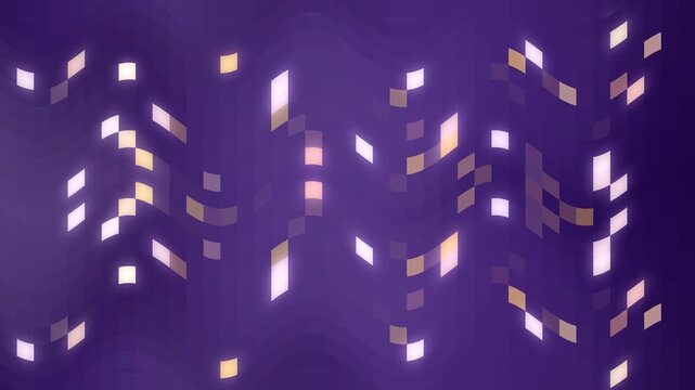 Elegant purple digital background featuring glowing pixel blocks, flowing wave motion, and luminous geometric patterns.