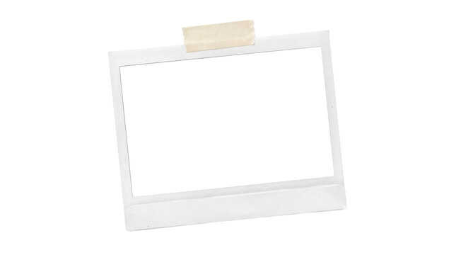 Polaroid photo taped to a wall with beige masking tape isolated on transparent background