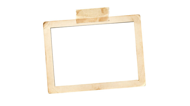 Composite frame for old photos taped to a wall isolated on transparent background