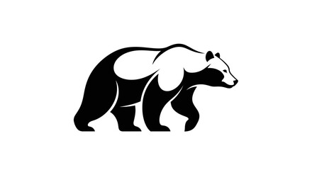 Naklejka premium Minimalist Black and White Walking Bear Illustration for Modern Wildlife Brand Logo Design and Outdoor Vector Graphics