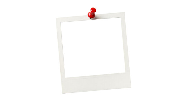 Composite frame for Polaroid photos pinned with red thumbtacks isolated on trasparent background